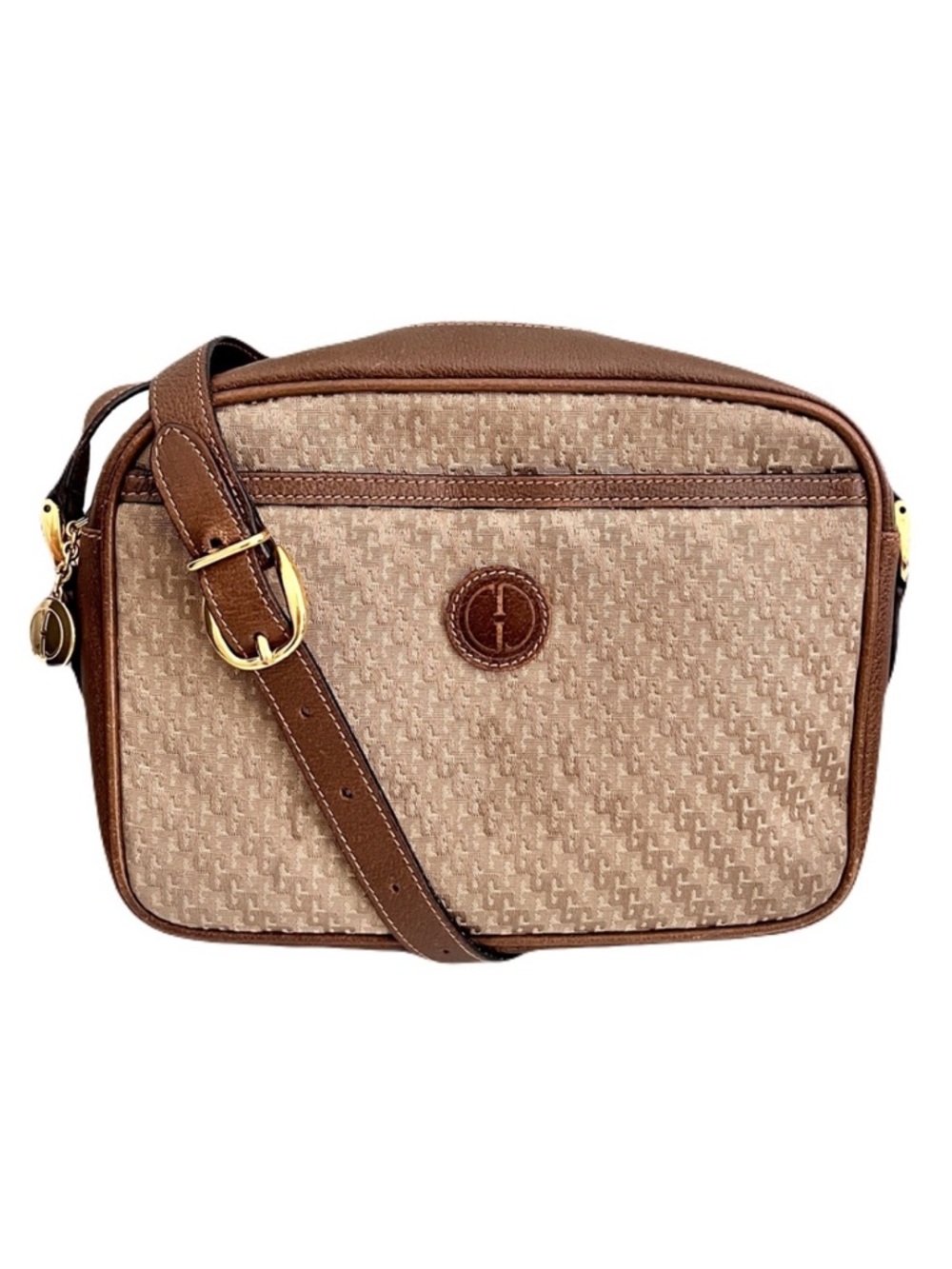 Vintage 70s Gucci Signature Taupe Canvas and Leather Crossbody Camera Bag